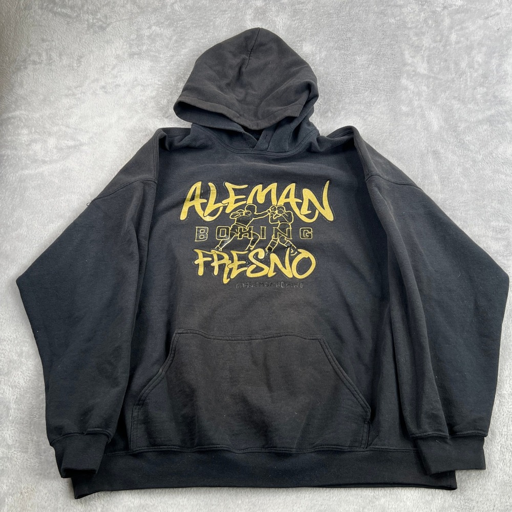 Aleman Boxing Fresno Graphic Hoodie 2XL Black Men Streetwear Sporty Pullover